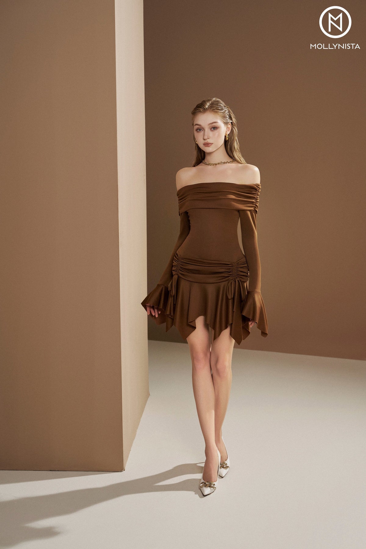 Off-Shoulder Dress With Bell Sleeves