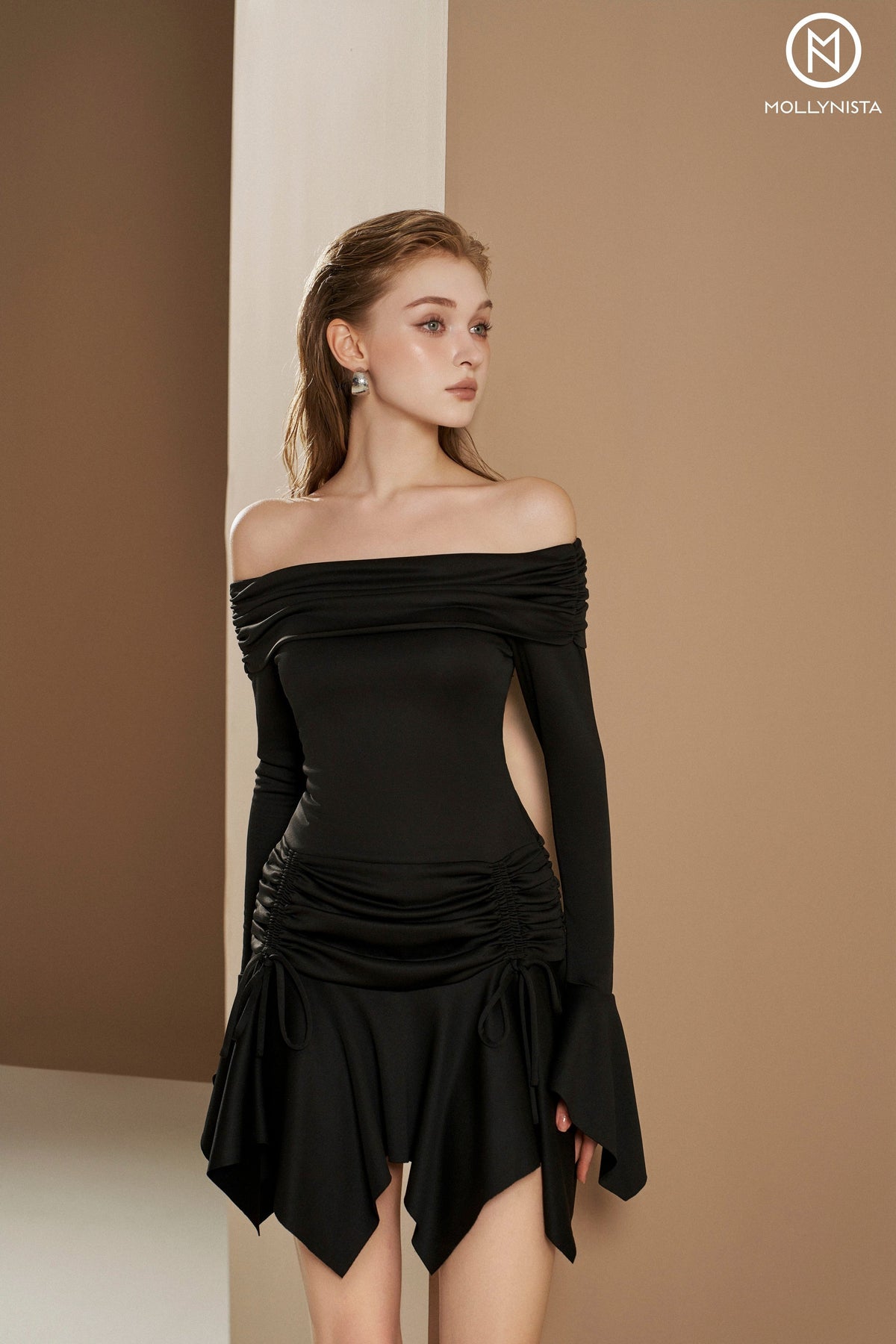 Off-Shoulder Dress With Bell Sleeves