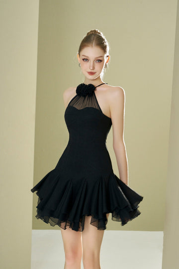 Ruffles Dress With Floral Neckline