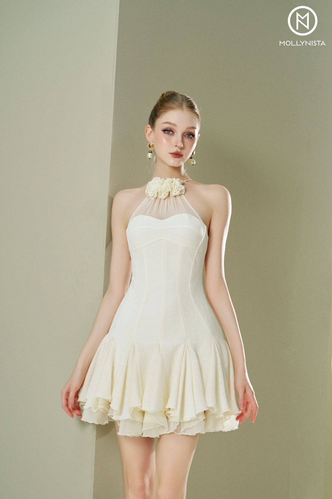 Ruffles Dress With Floral Neckline