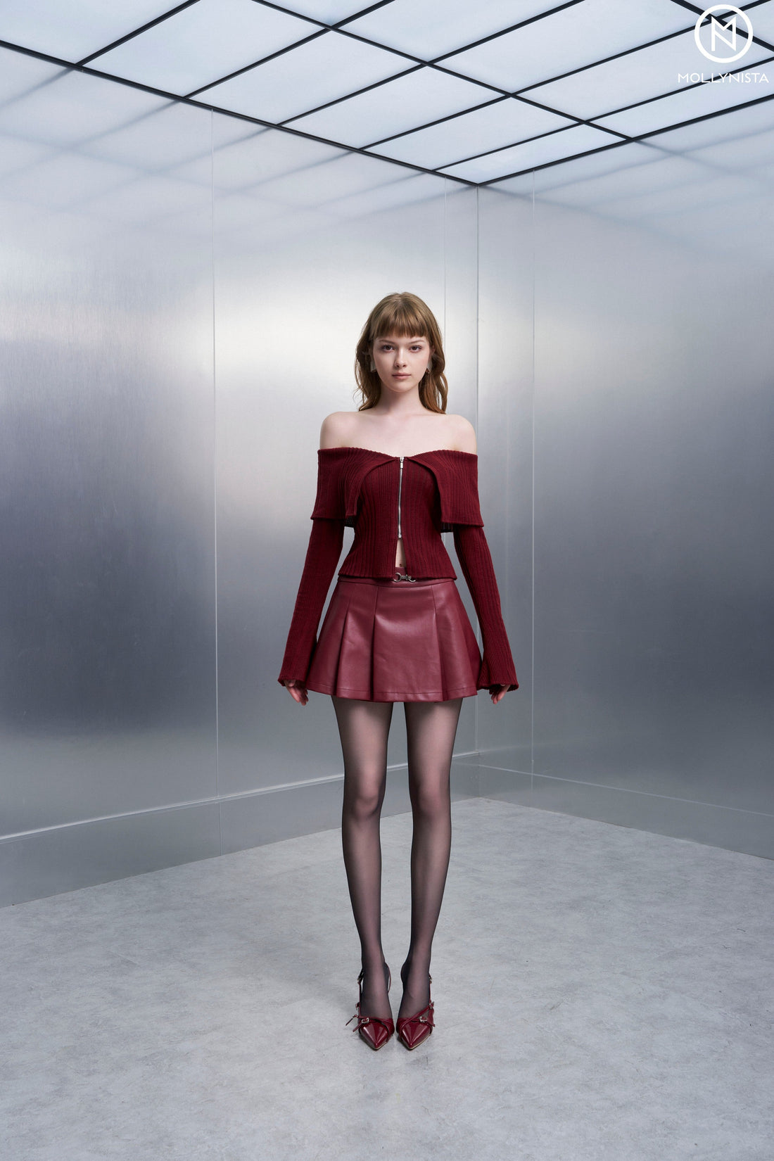 Red Leather Zipper Skirt
