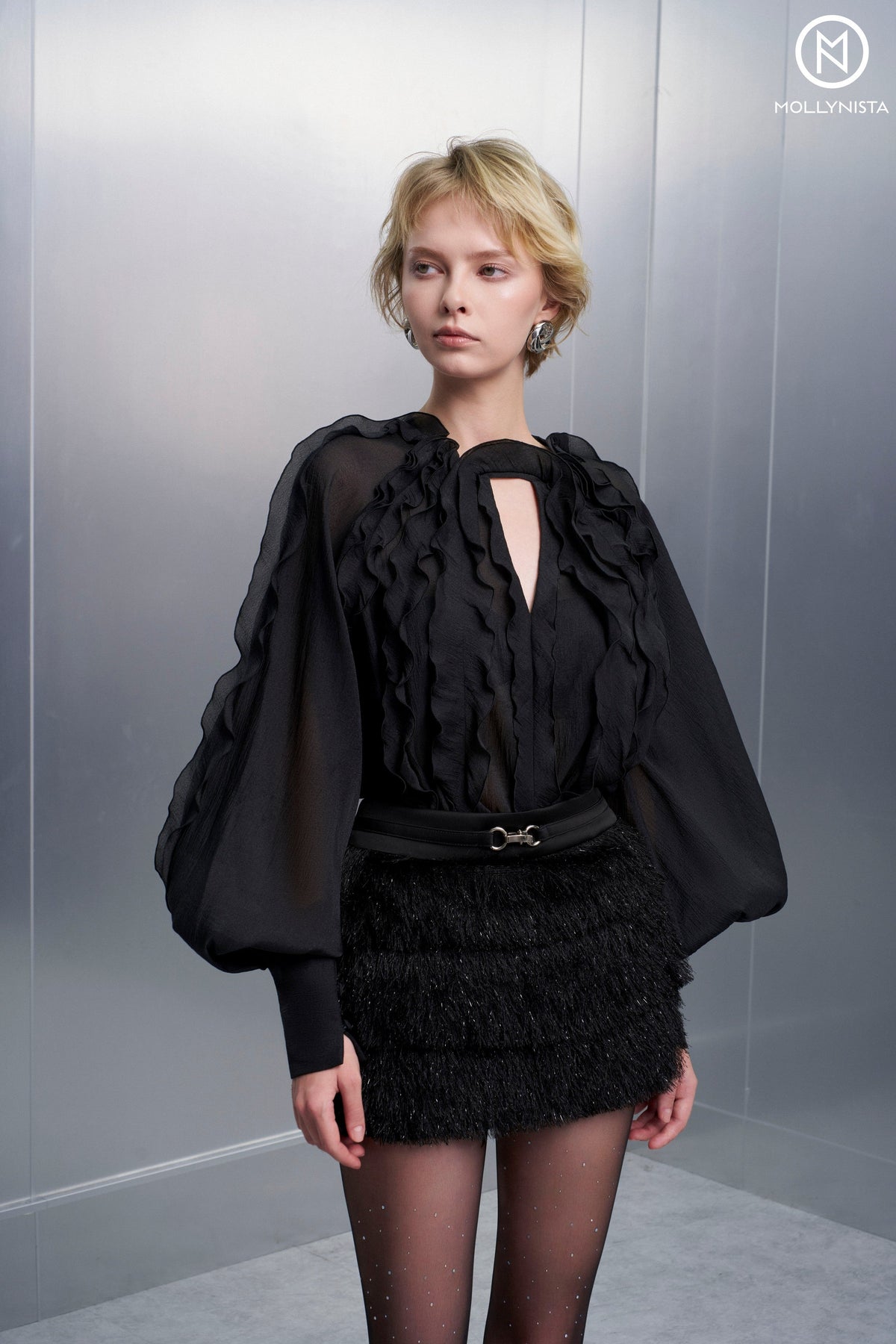 3D Pleated Silk Blouse