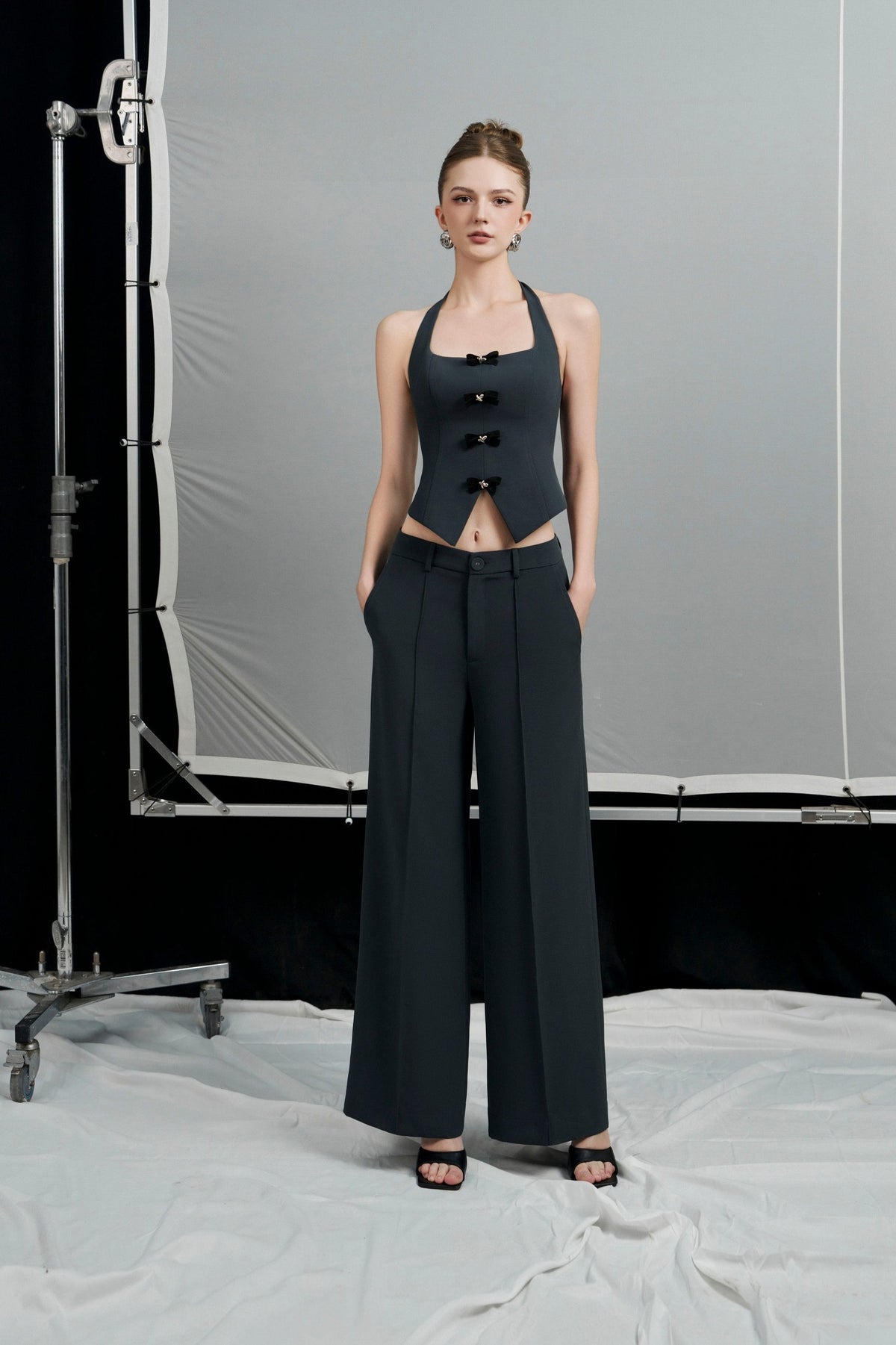 Wide-Leg Low-Rise Blue Pants