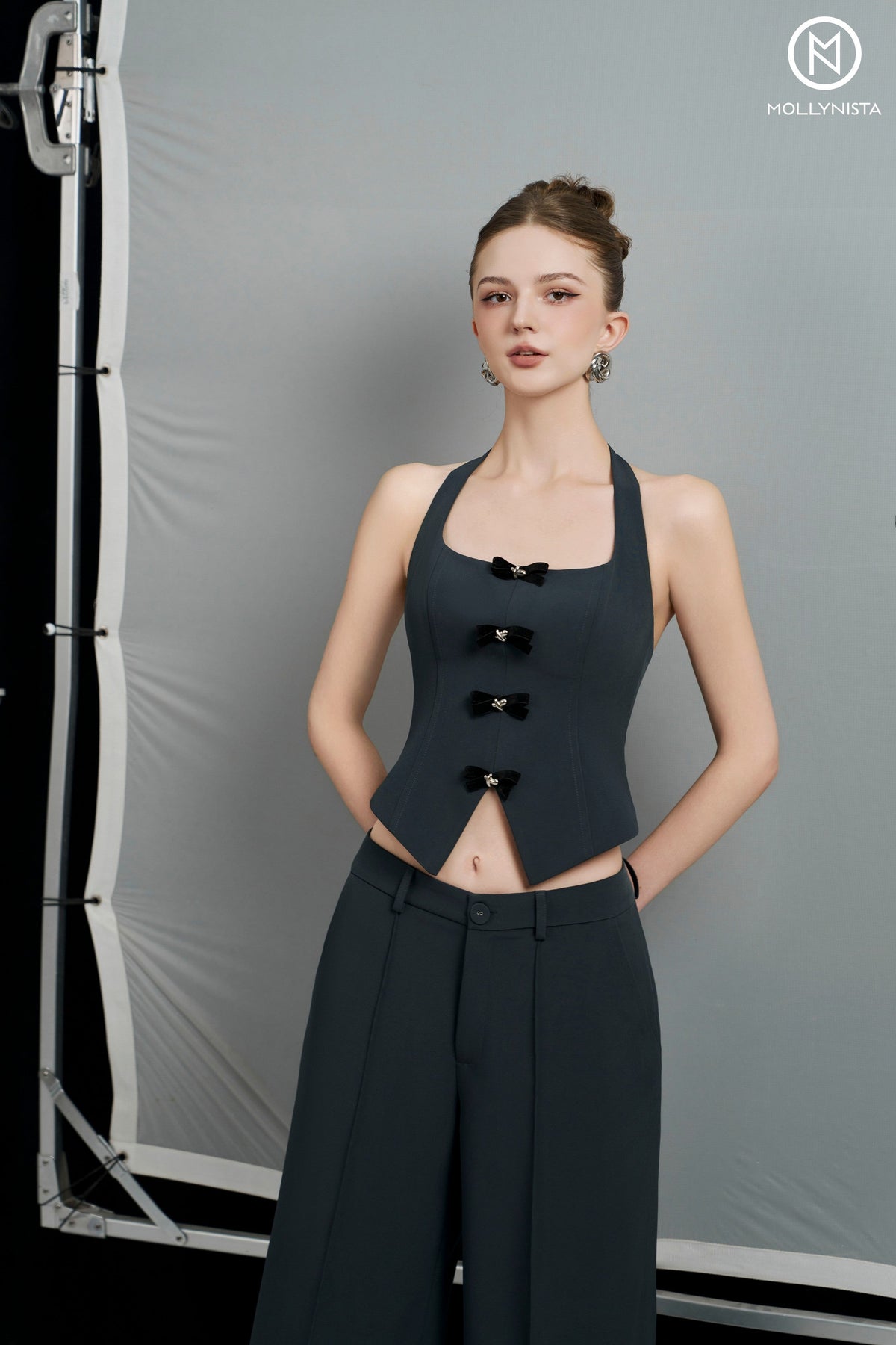 Wide-Leg Low-Rise Blue Pants