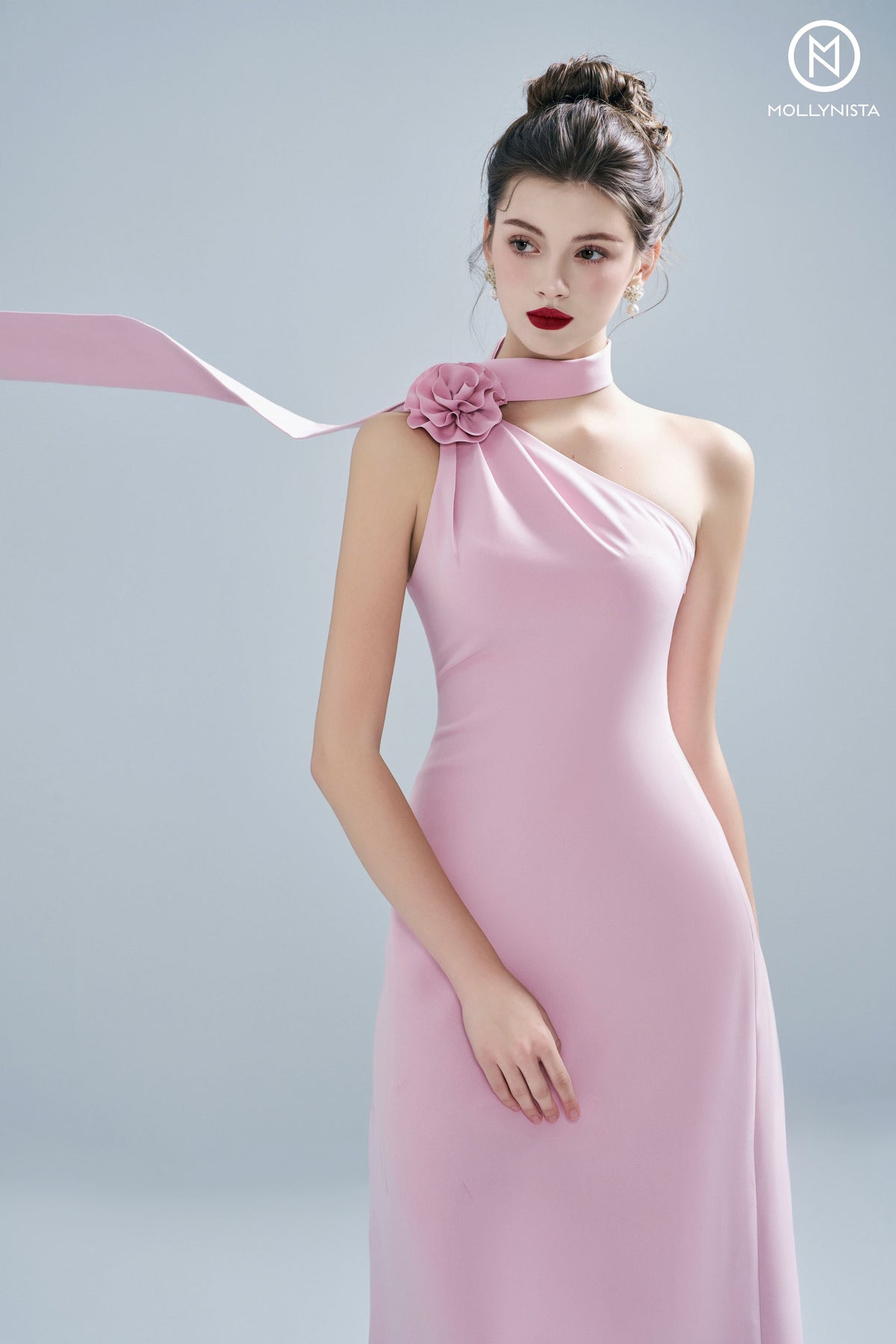 Pink Floral One-Shoulder Dress