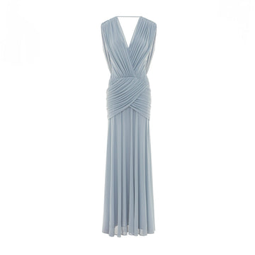 V-Neck Ruched Stretch Mesh Dress