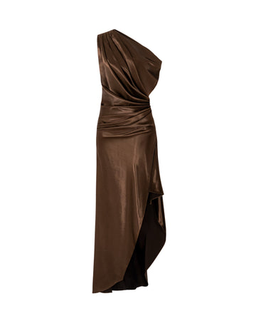 (PRE-ORDER) One-Shoulder Pleated Silk Dress