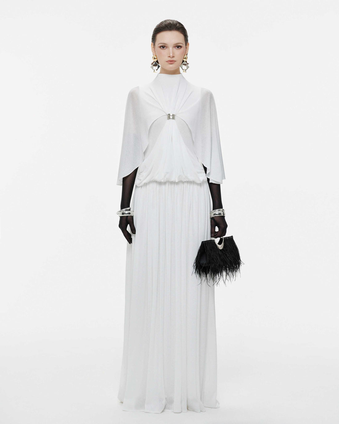 White Cape Dress With Silver Knot