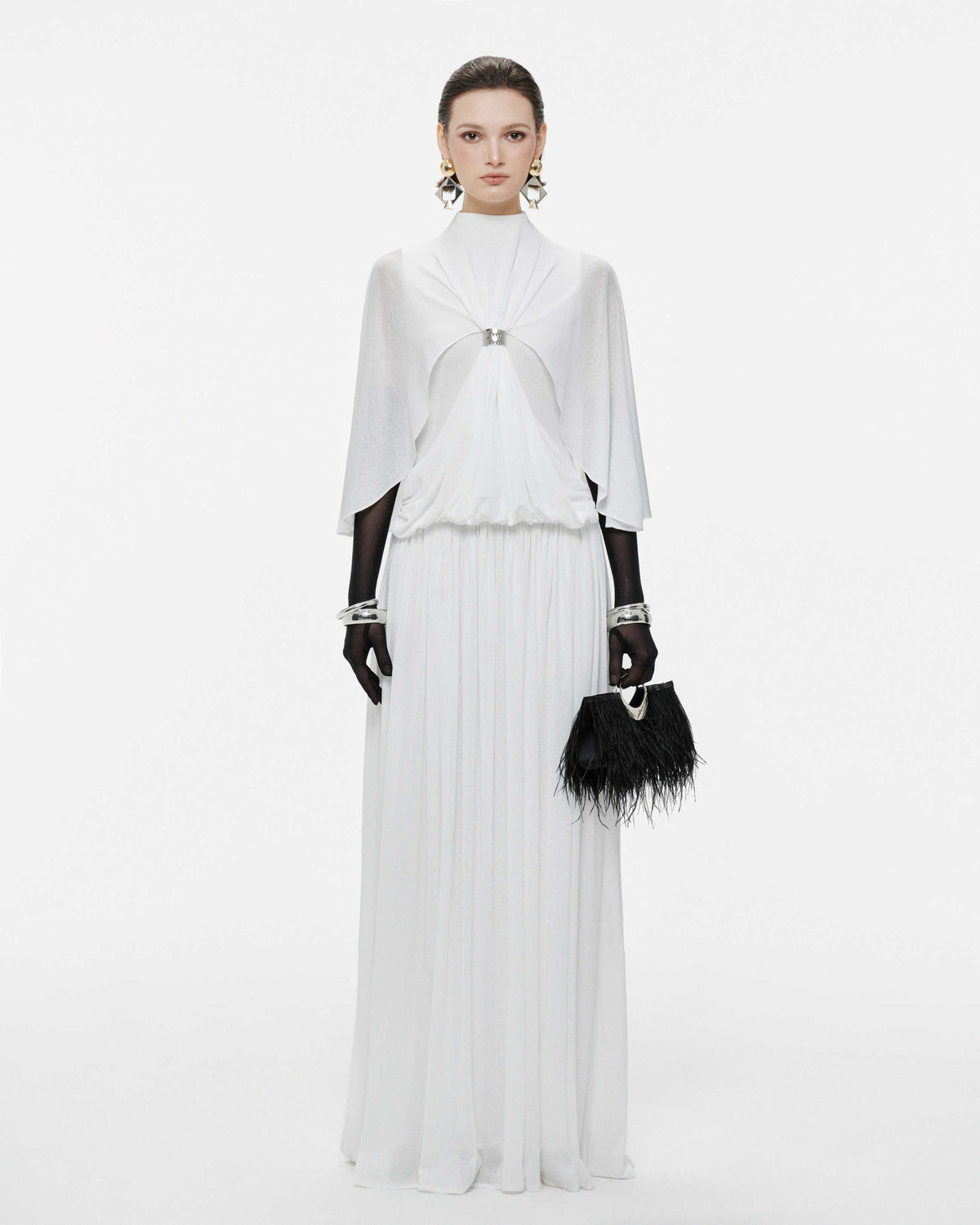 White Cape Dress With Silver Knot