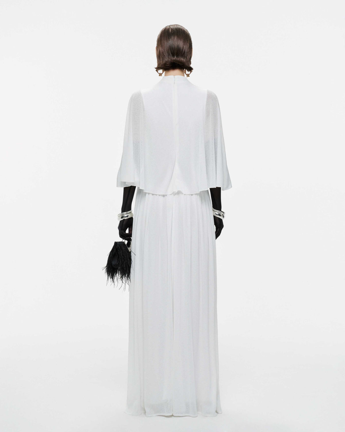 White Cape Dress With Silver Knot
