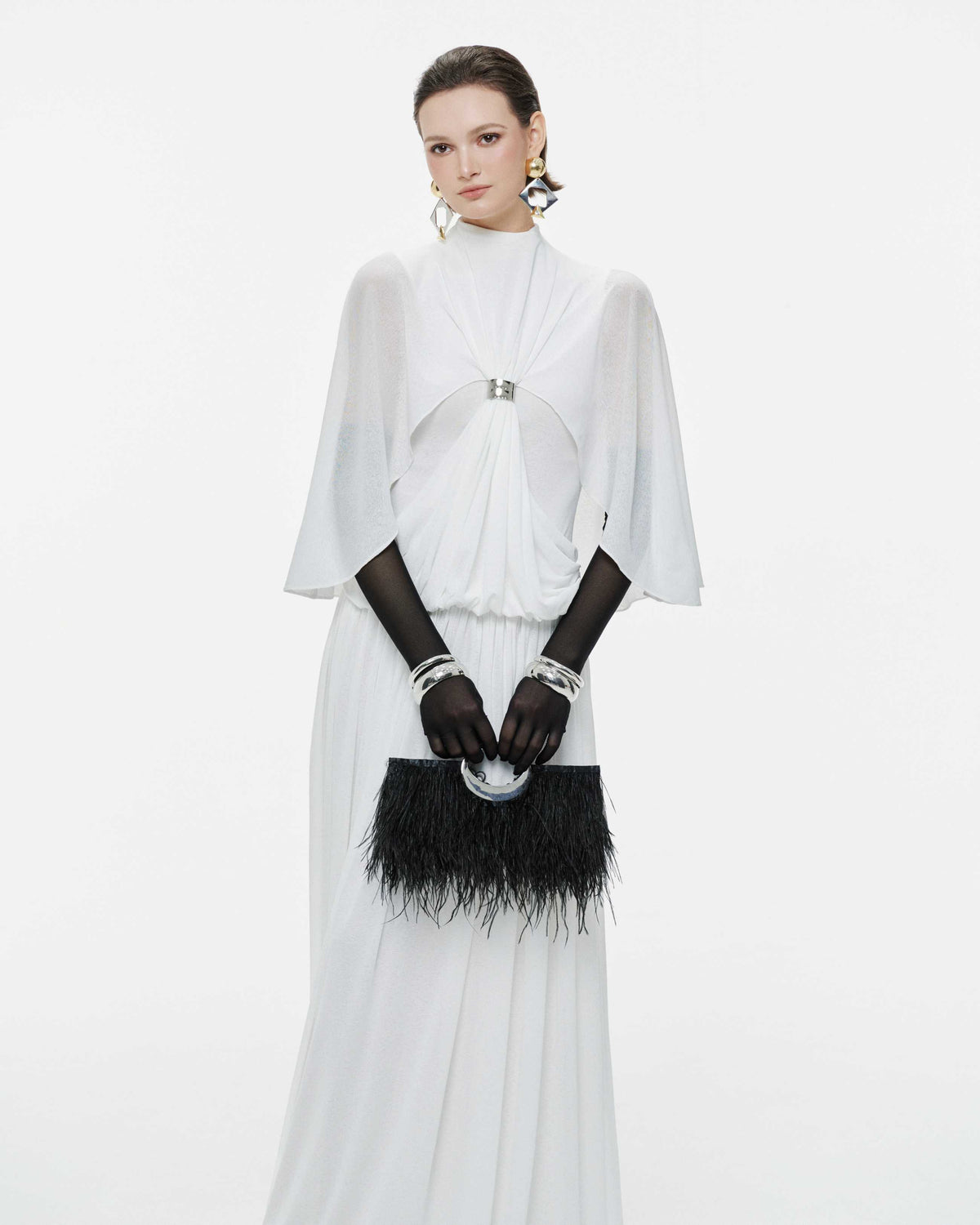 White Cape Dress With Silver Knot