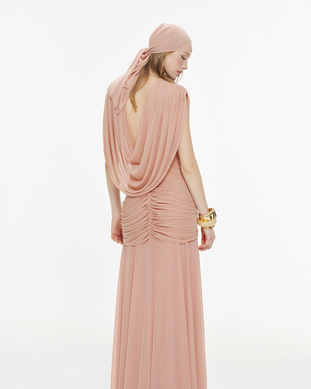 (PRE-ORDER) V-Neck Ruched Stretch Mesh Dress