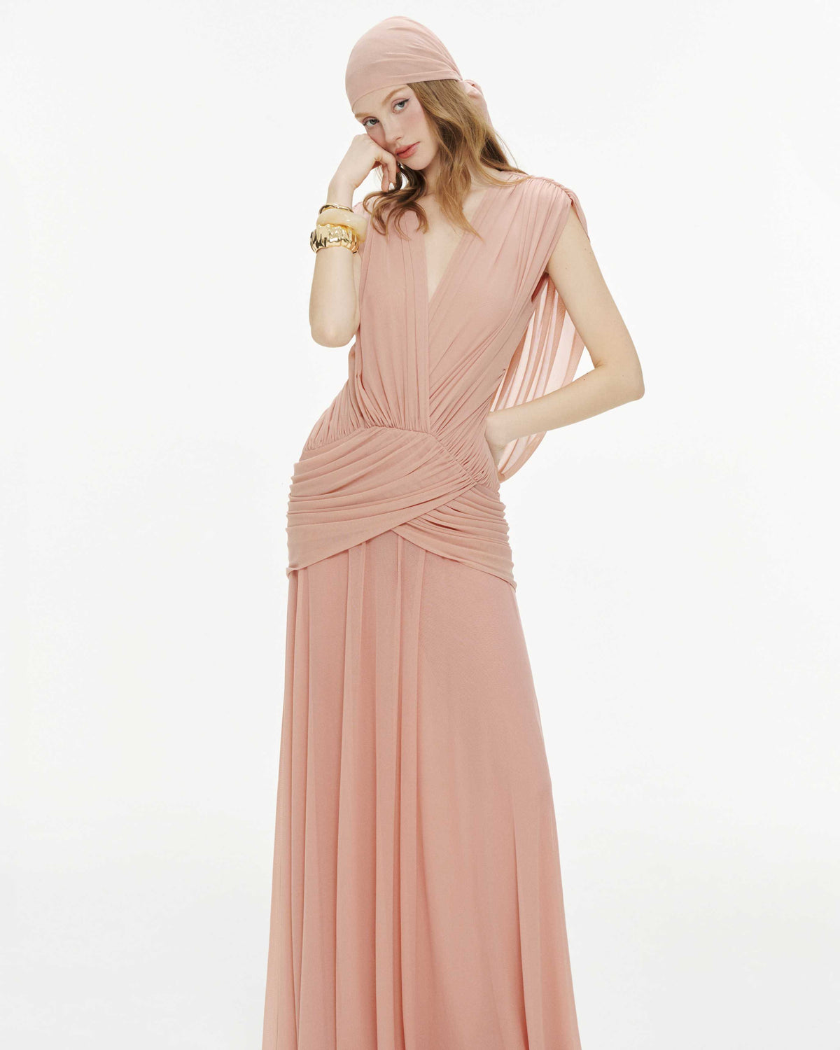 (PRE-ORDER) V-Neck Ruched Stretch Mesh Dress