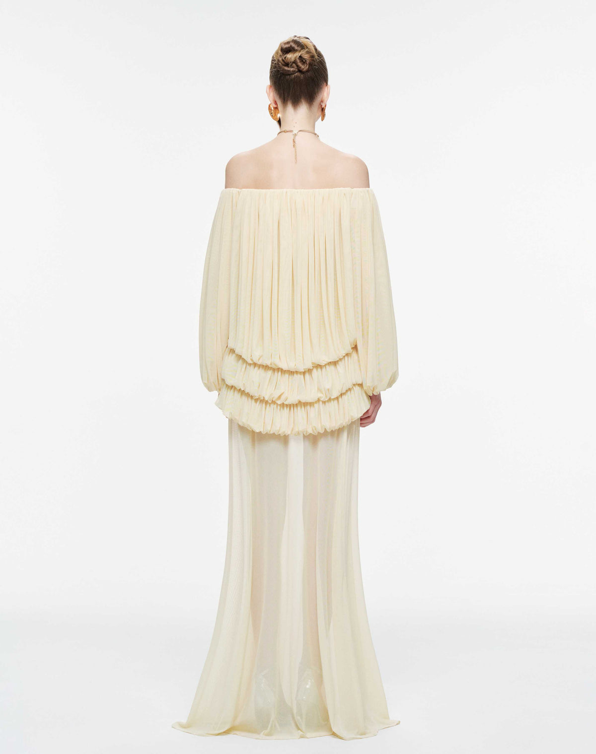 Off-Shoulder Ruched Stretch Mesh Set (Top & Skirt)