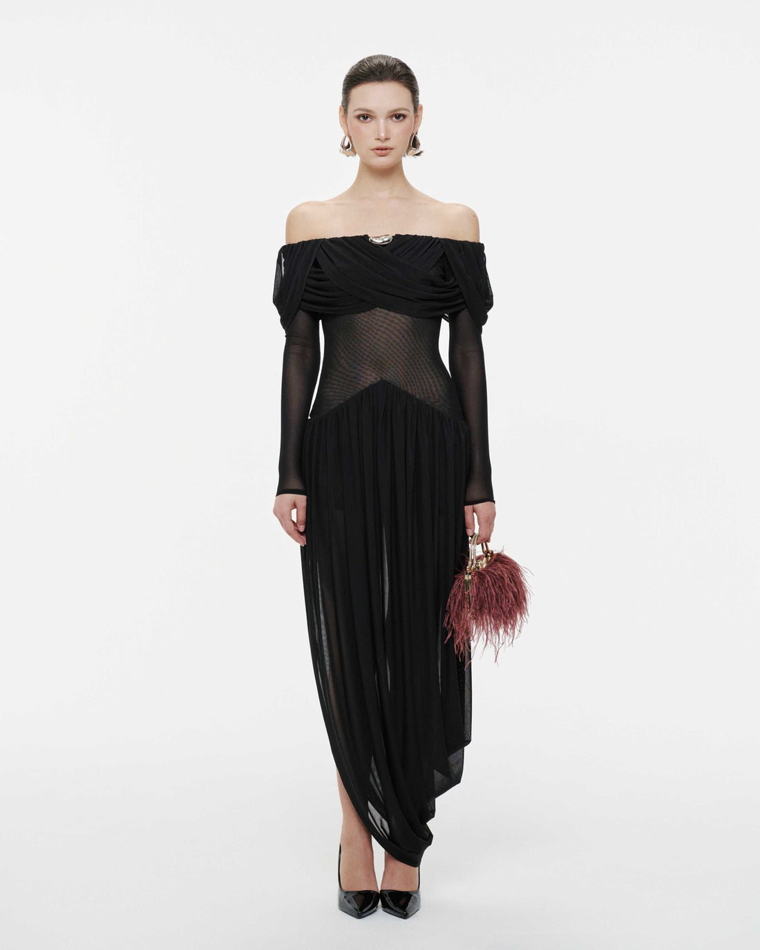 Off-Shoulder Draped Asymmetric Dress