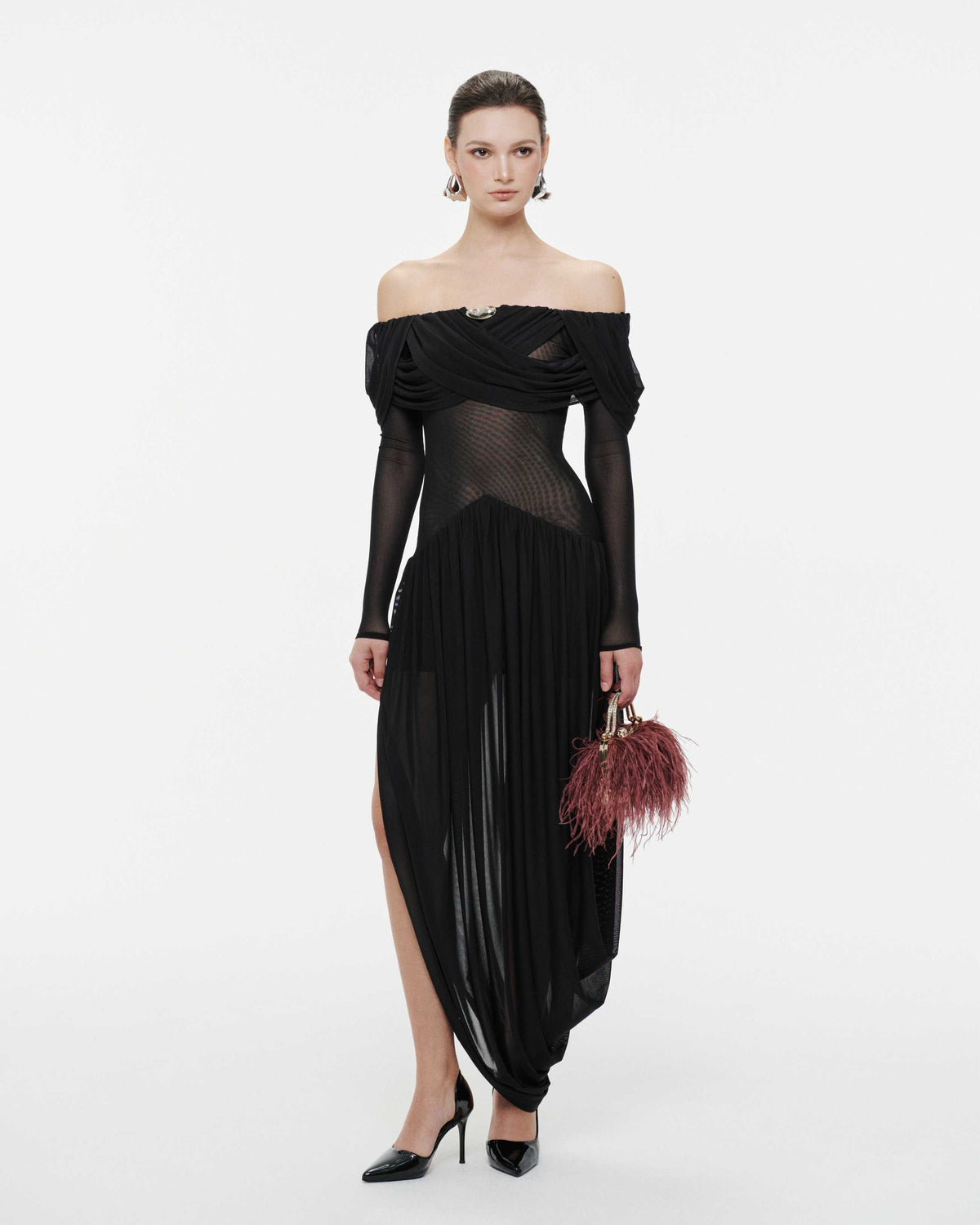 Off-Shoulder Draped Asymmetric Dress