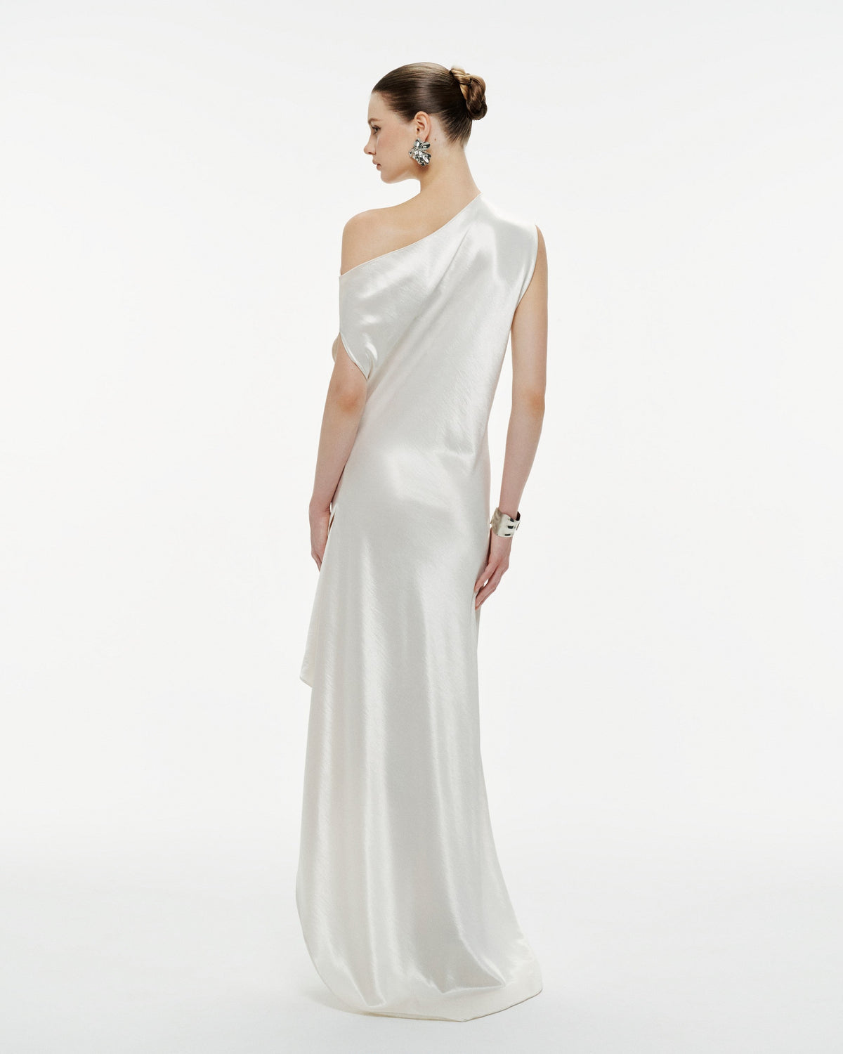 (PRE-ORDER) One-Shoulder Pleated Silk Dress