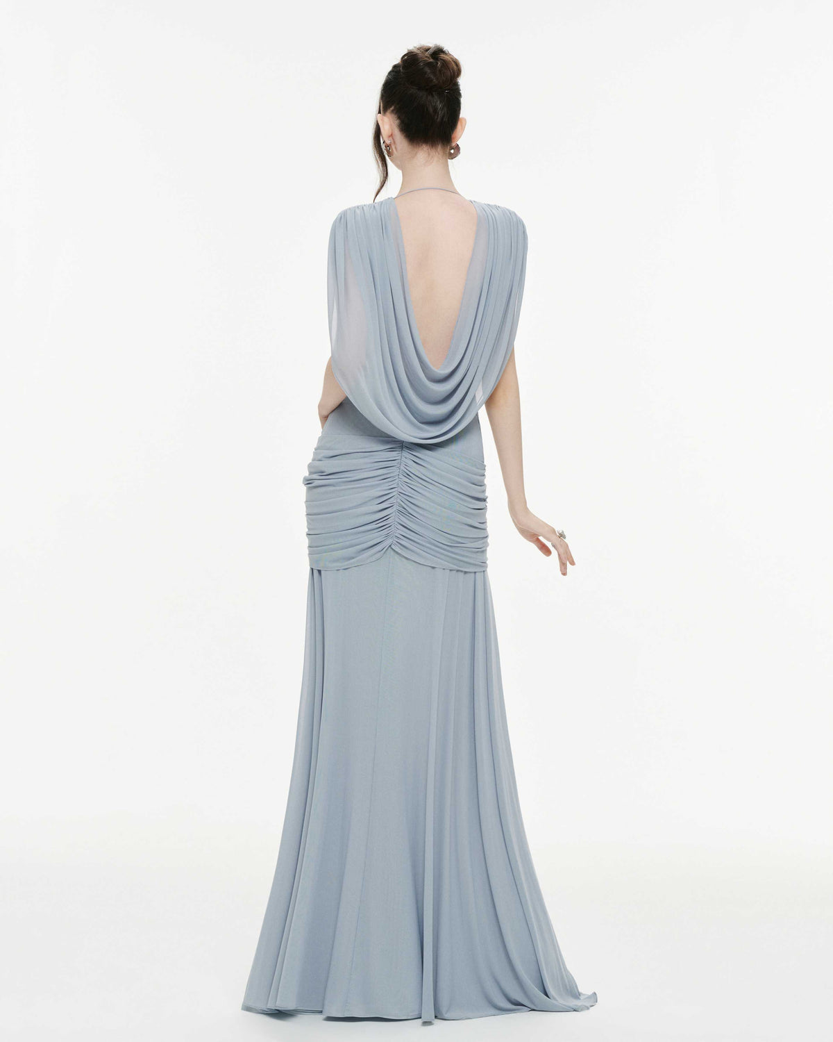 V-Neck Ruched Stretch Mesh Dress