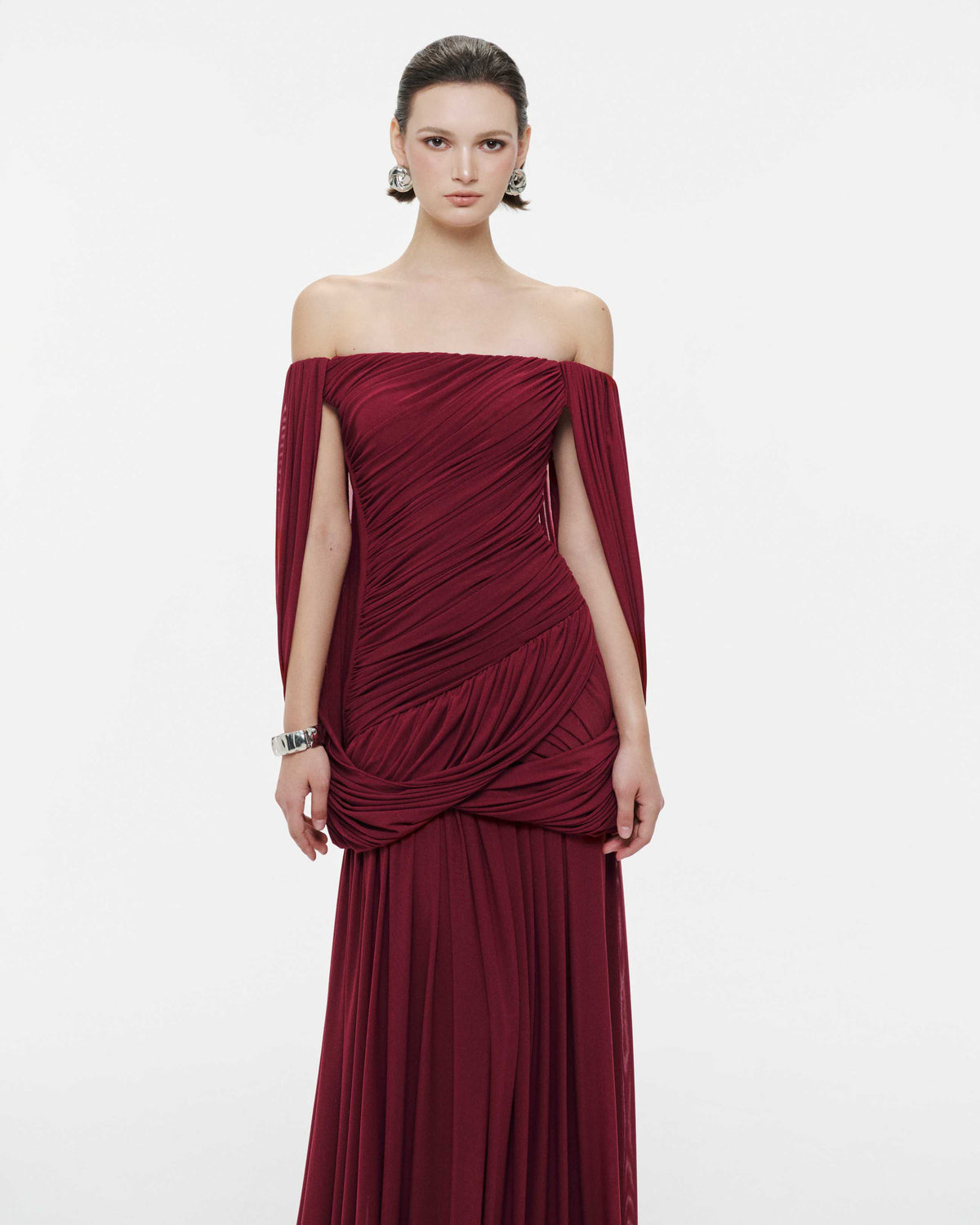 Off Shoulder Ruched Cape Dress