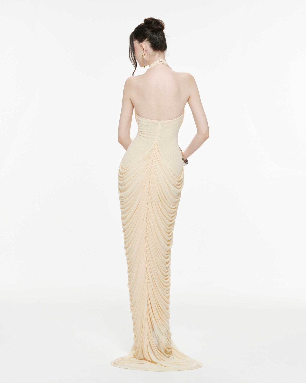 Draped Halter Mermaid Mesh Dress