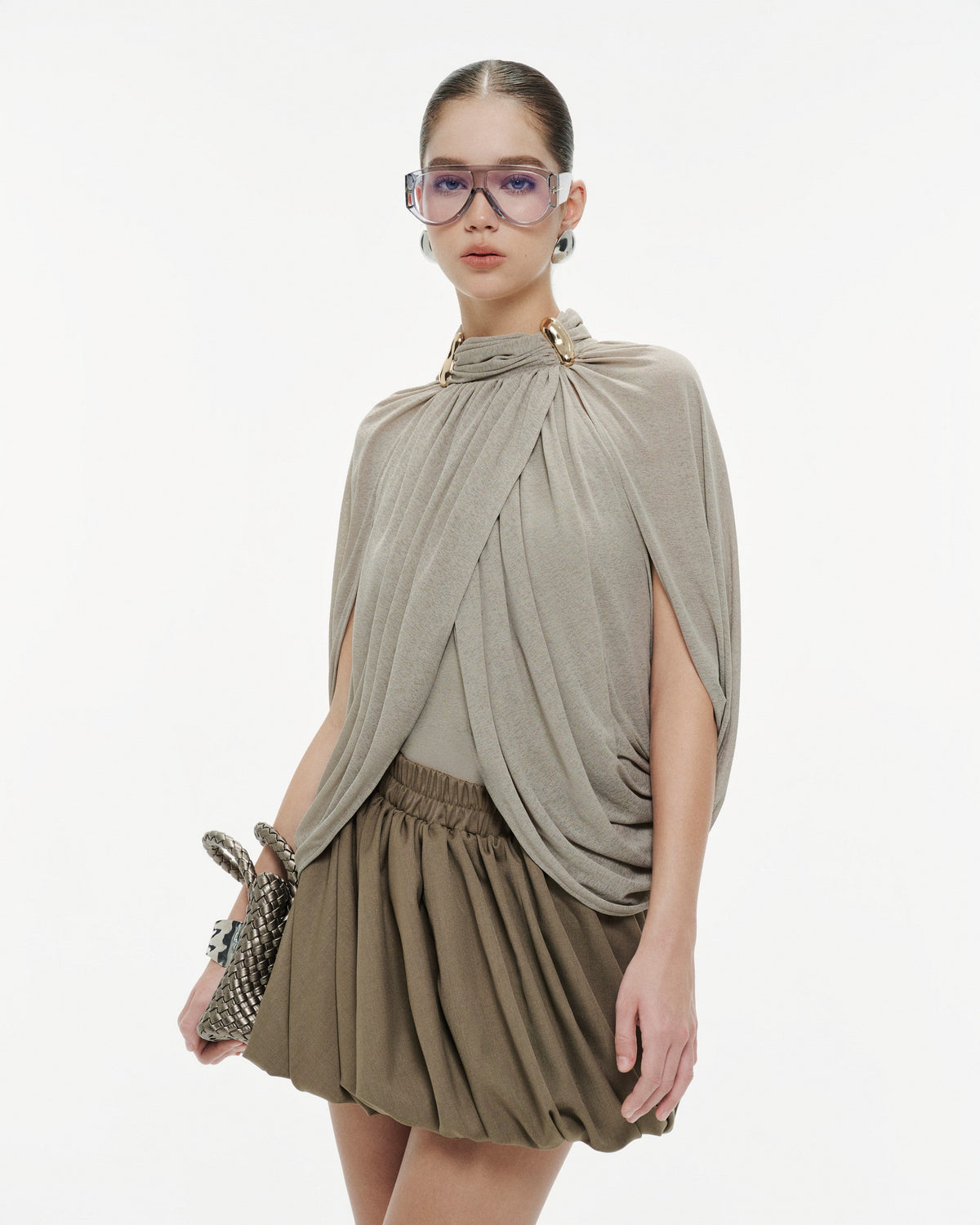 (PRE-ORDER) Smoky Brown Asymmetric Ruched Skort