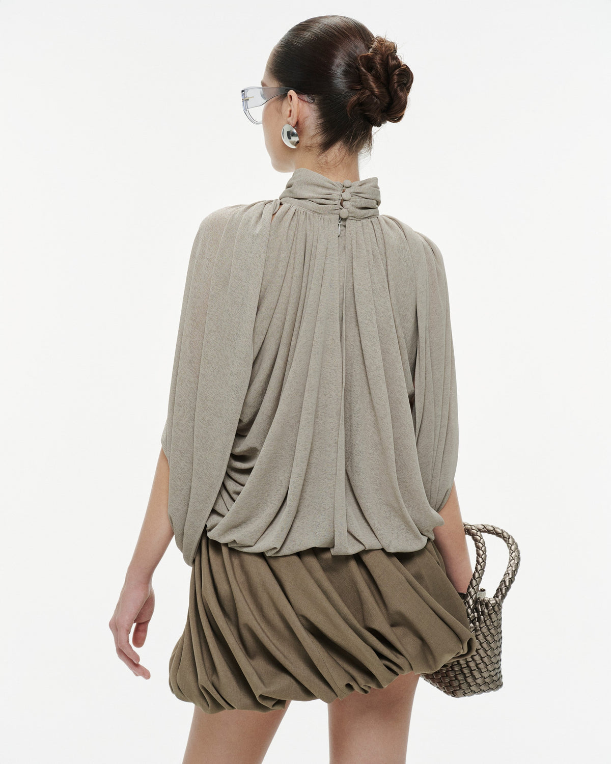 (PRE-ORDER) Smoky Brown Asymmetric Ruched Skort