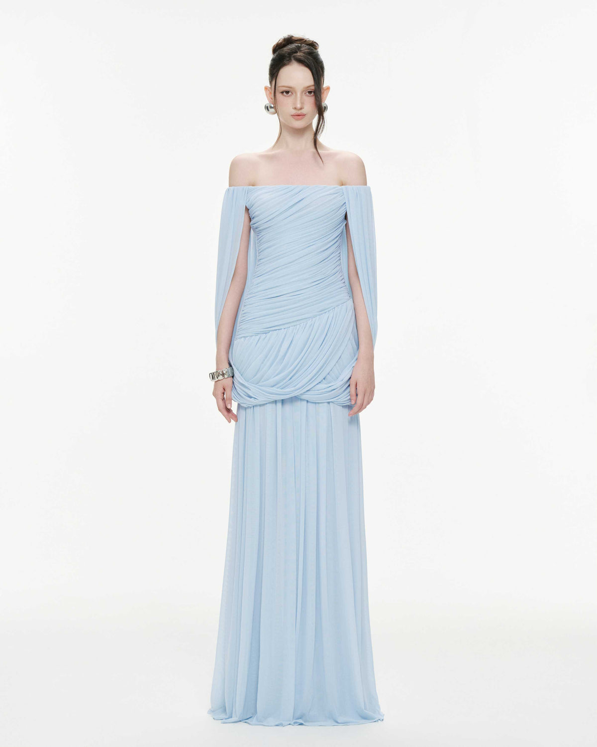 Off Shoulder Ruched Cape Dress
