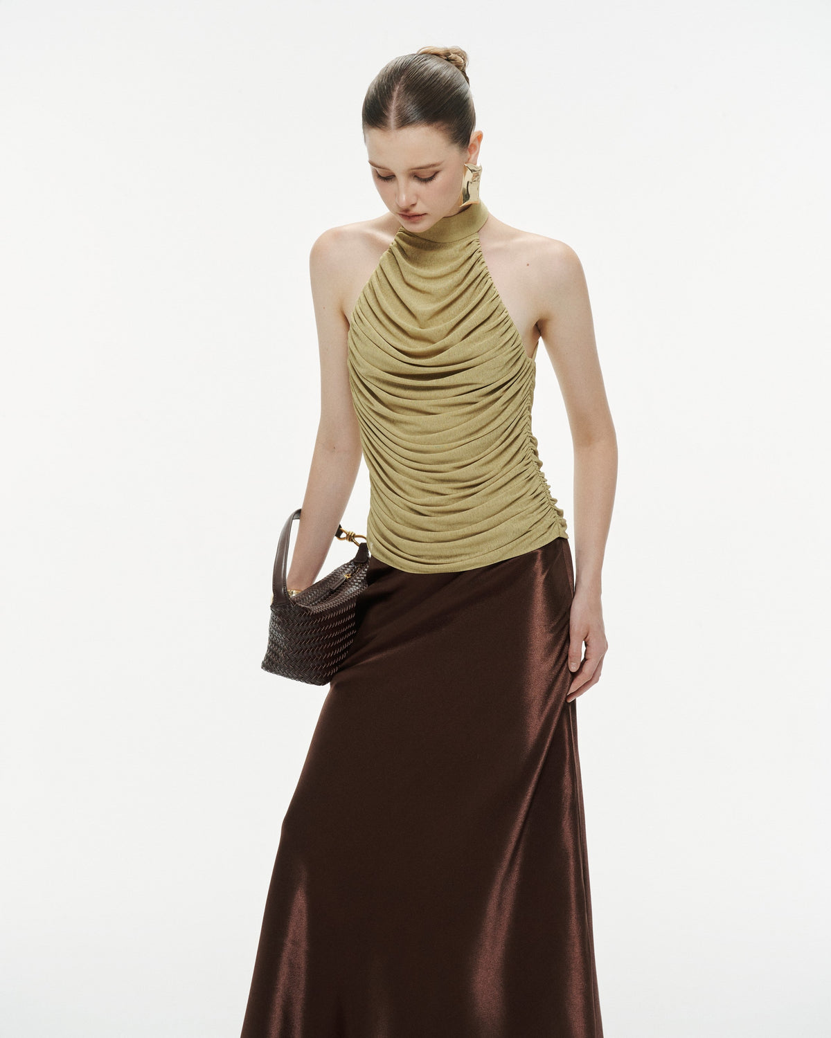 (PRE-ORDER) Draped Pleated Knit Halter Top