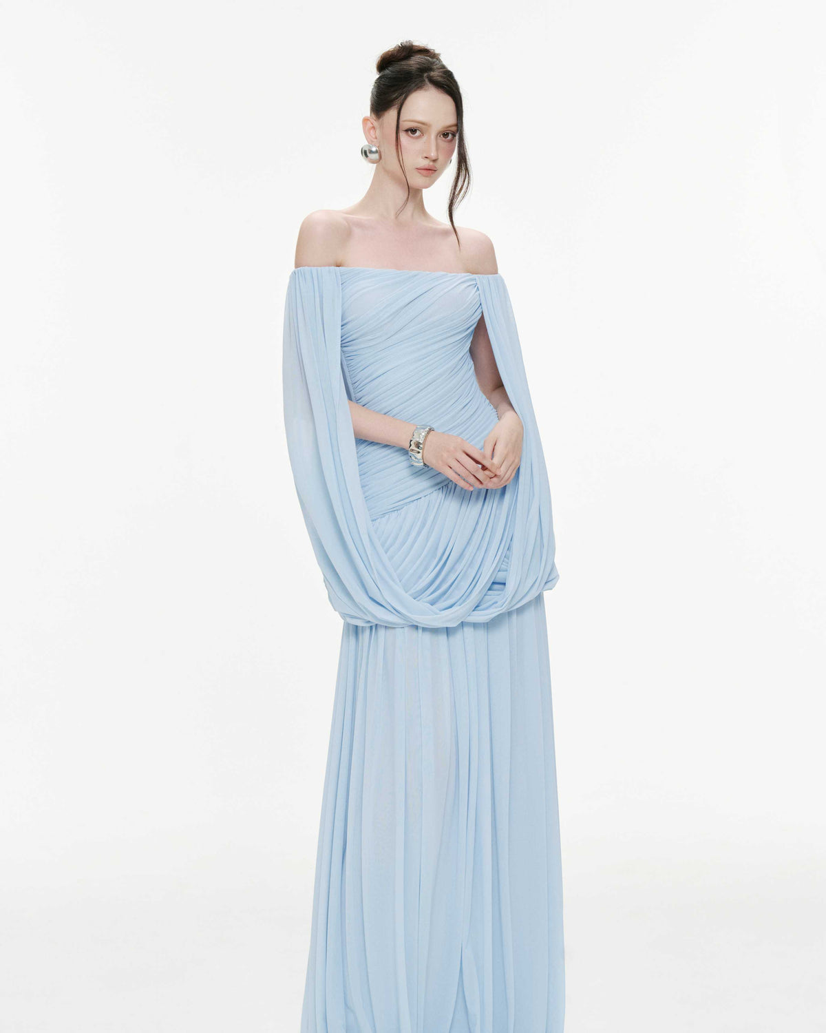 Off Shoulder Ruched Cape Dress