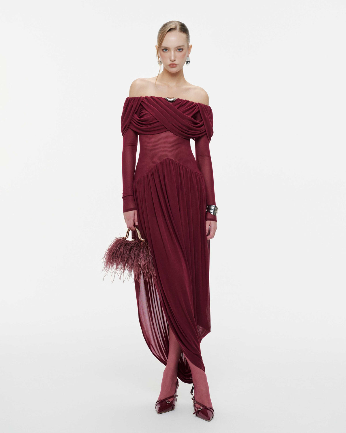 Off-Shoulder Draped Asymmetric Dress