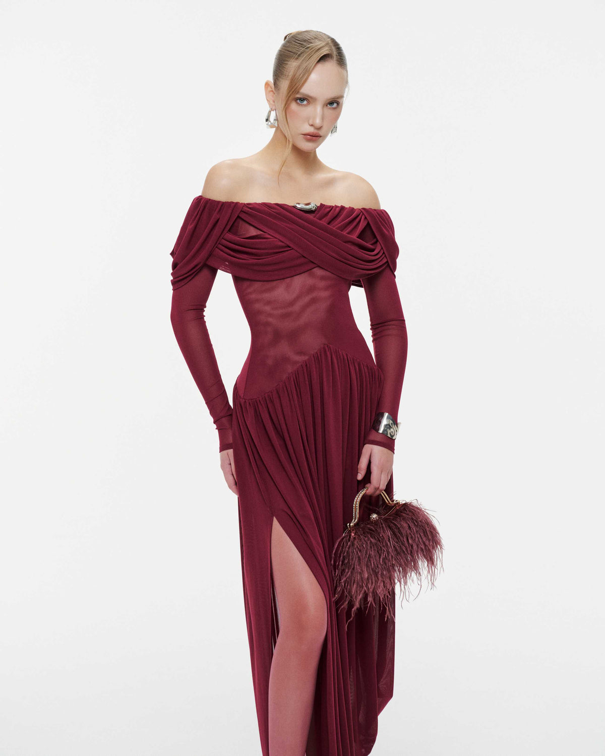 Off-Shoulder Draped Asymmetric Dress