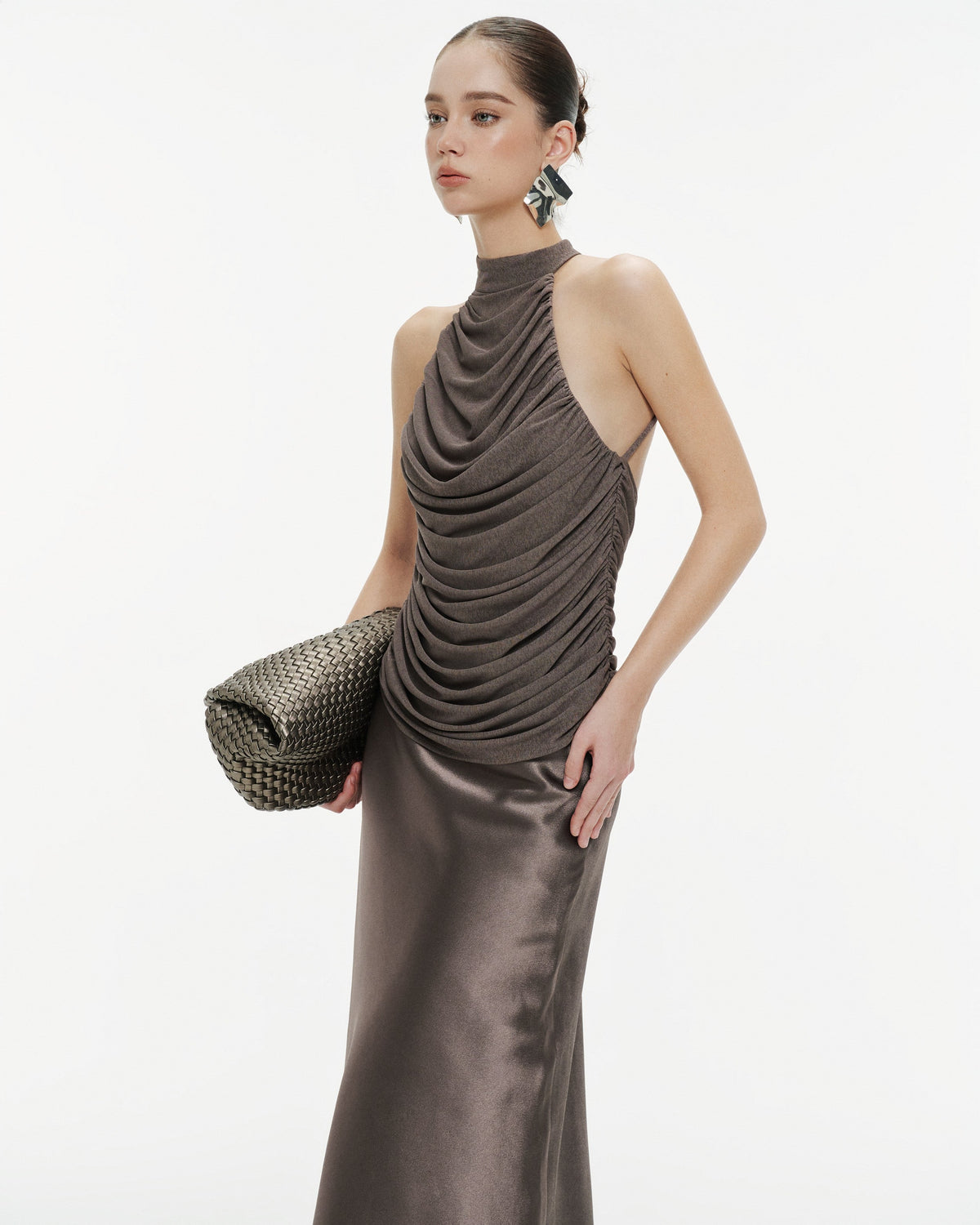 (PRE-ORDER) Draped Pleated Knit Halter Top