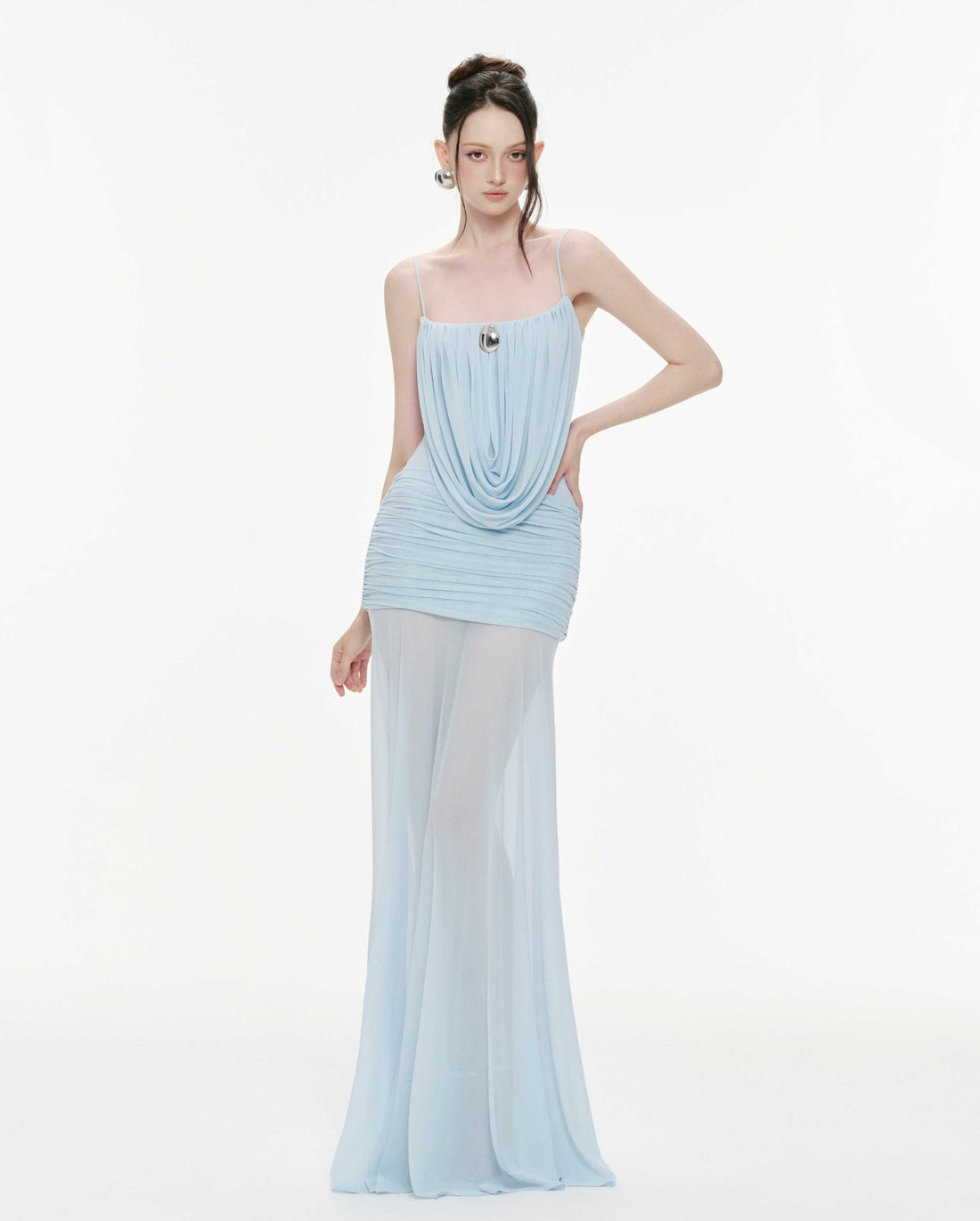 (PRE-ORDER) Cowl-Neck Ruched Stretch Mesh Gown