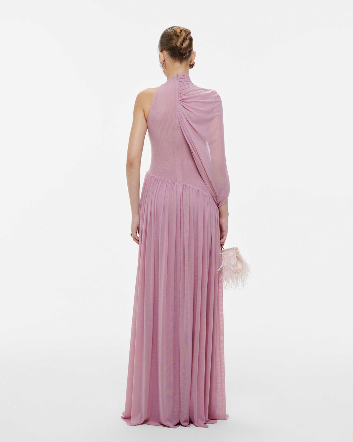 (PRE-ORDER) One-Shoulder Cape Ruched Flared Dress