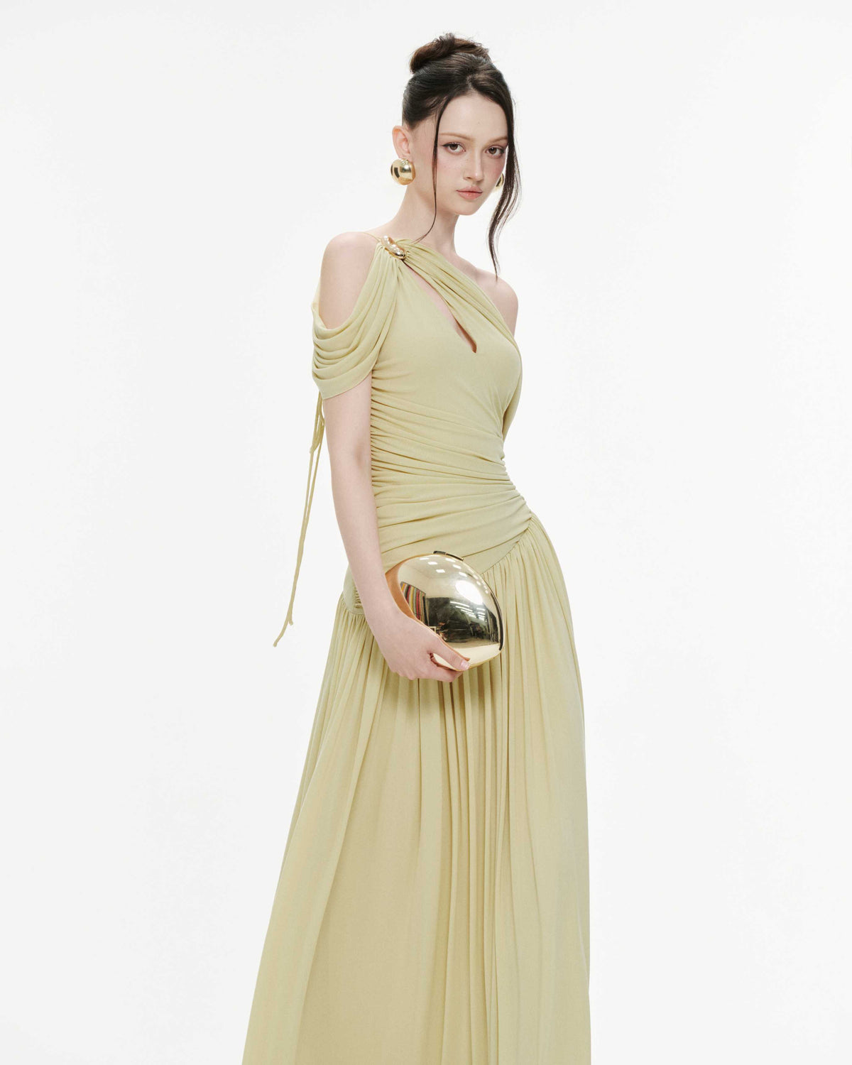 Draped Off-Shoulder Stretch Mesh Dress