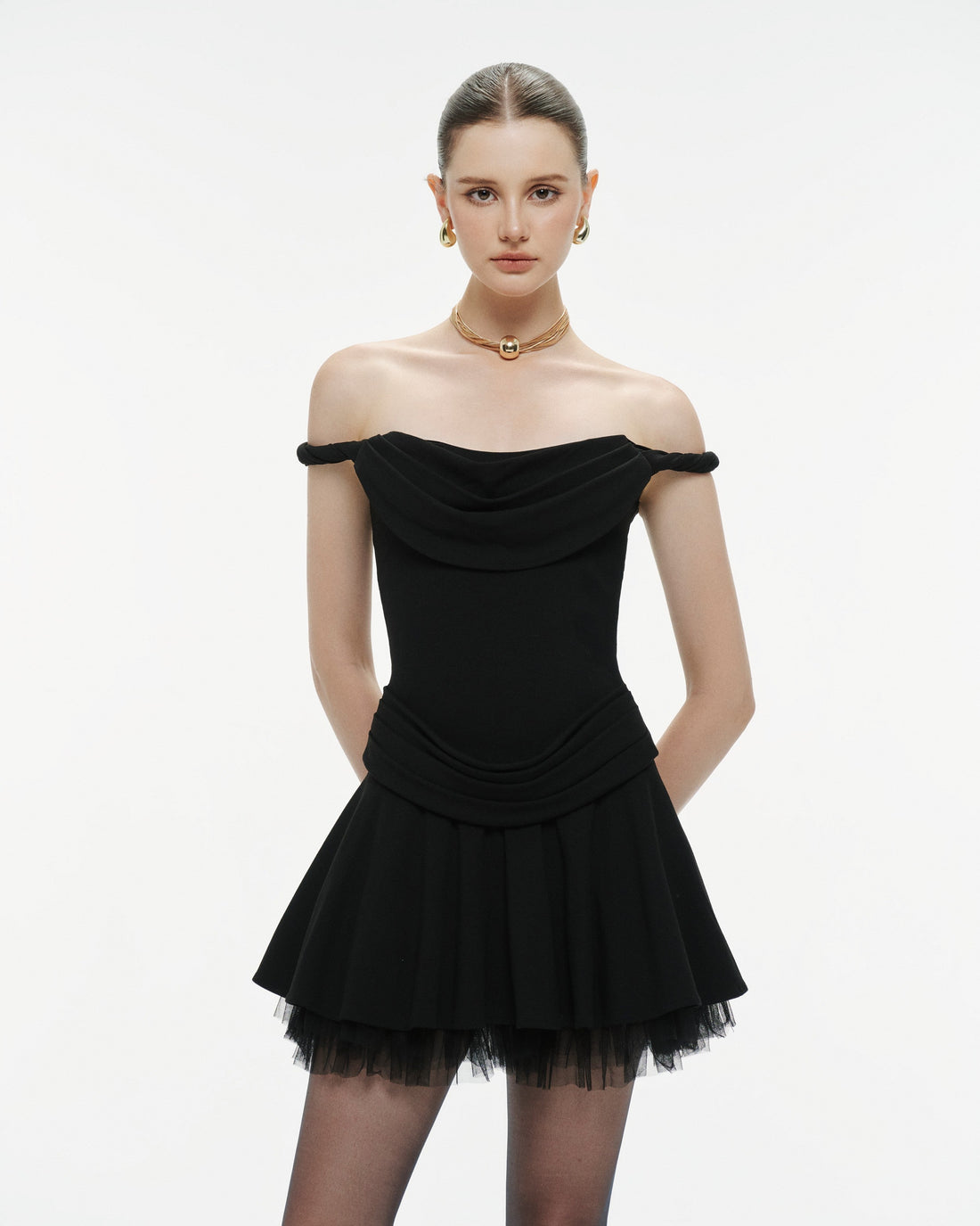 (PRE-ORDER) Black Twist-Shoulder Knit Dress