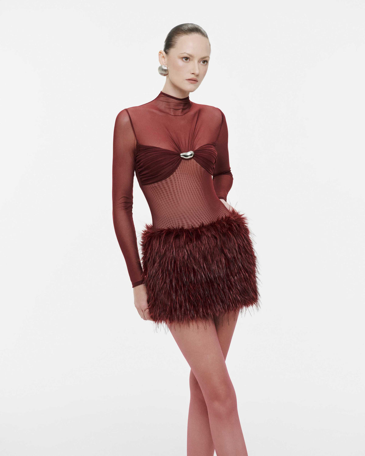 (PRE-ORDER) Two-Layer Bodysuit & Ruched Skirt With Pleated Drape