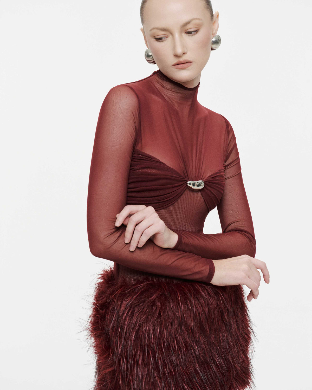 (PRE-ORDER) Two-Layer Bodysuit & Ruched Skirt With Pleated Drape