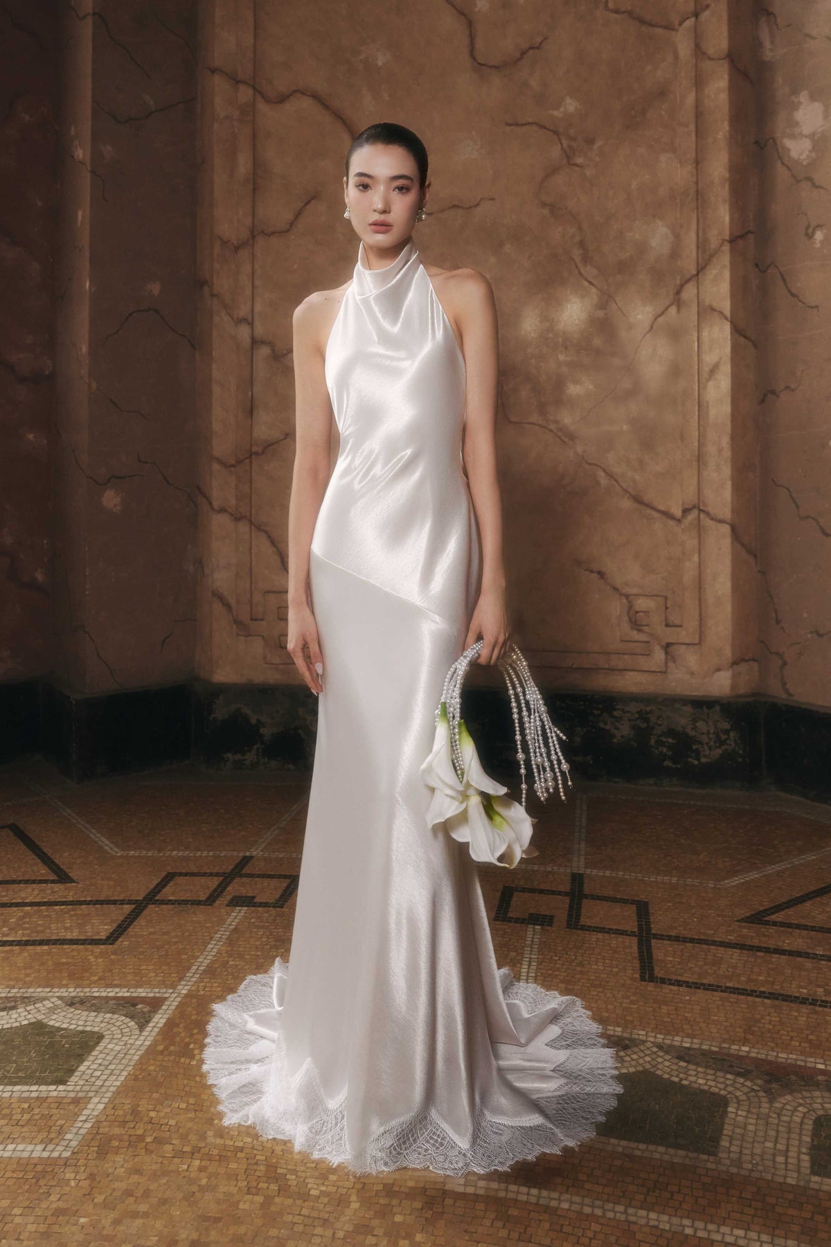 Satin Bias Halter Gown (Pre-Order 14 Days)