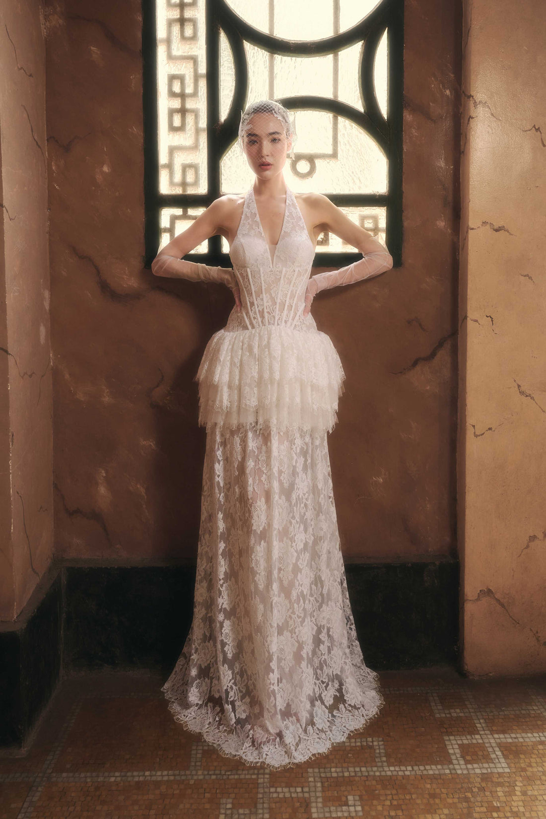 Celestine Lace Peplum Gown (Pre-Order 14 Days)