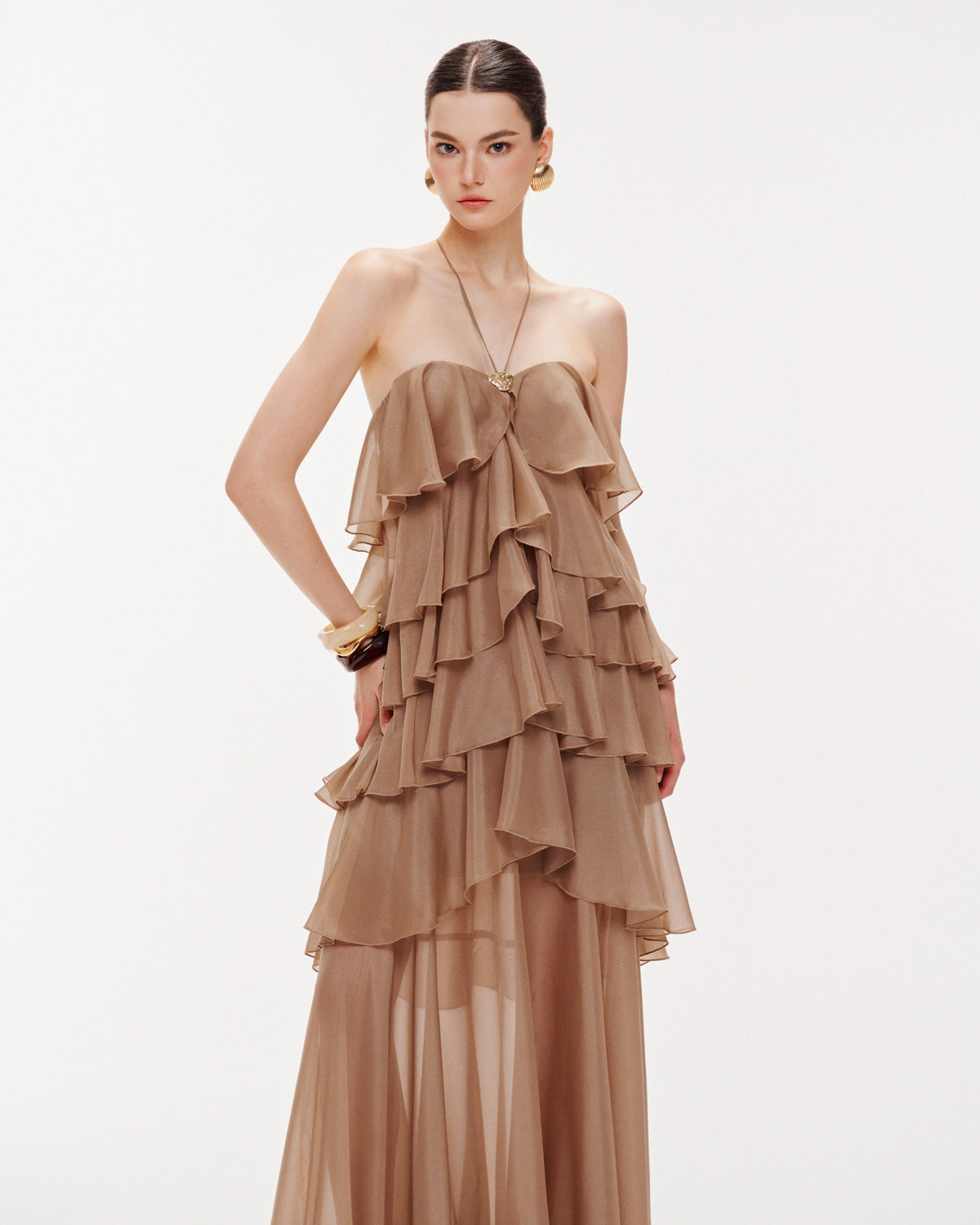 Brown 6-Tiered Maxi Dress