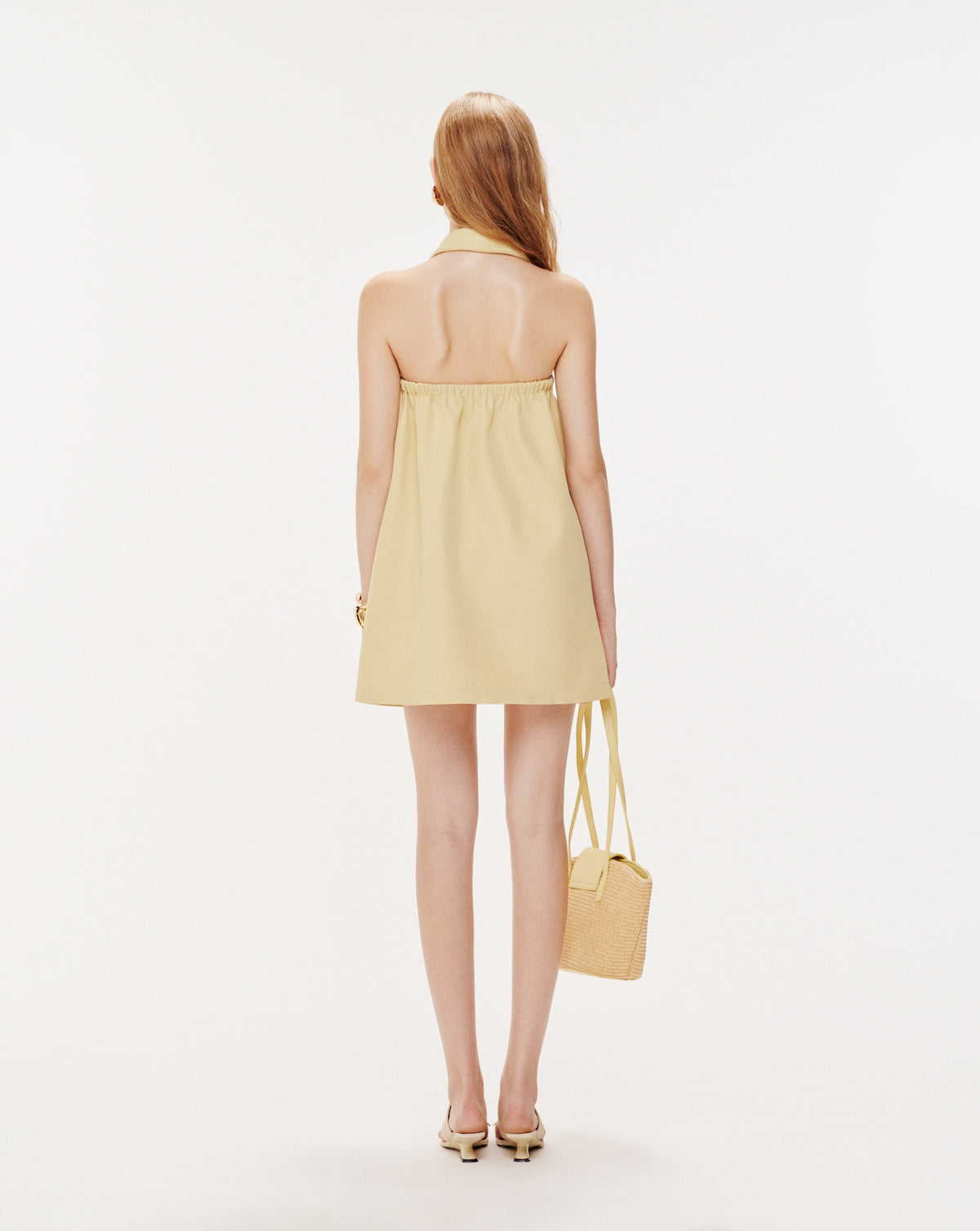 Yellow Twist-Neck Shift Dress