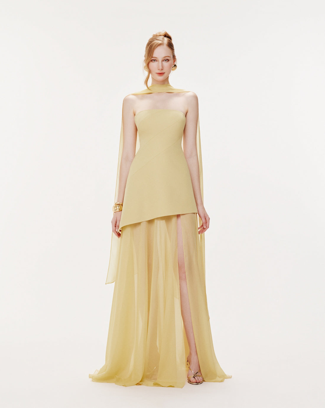 (PRE-ORDER) Yellow Strapless Organza Train Dress