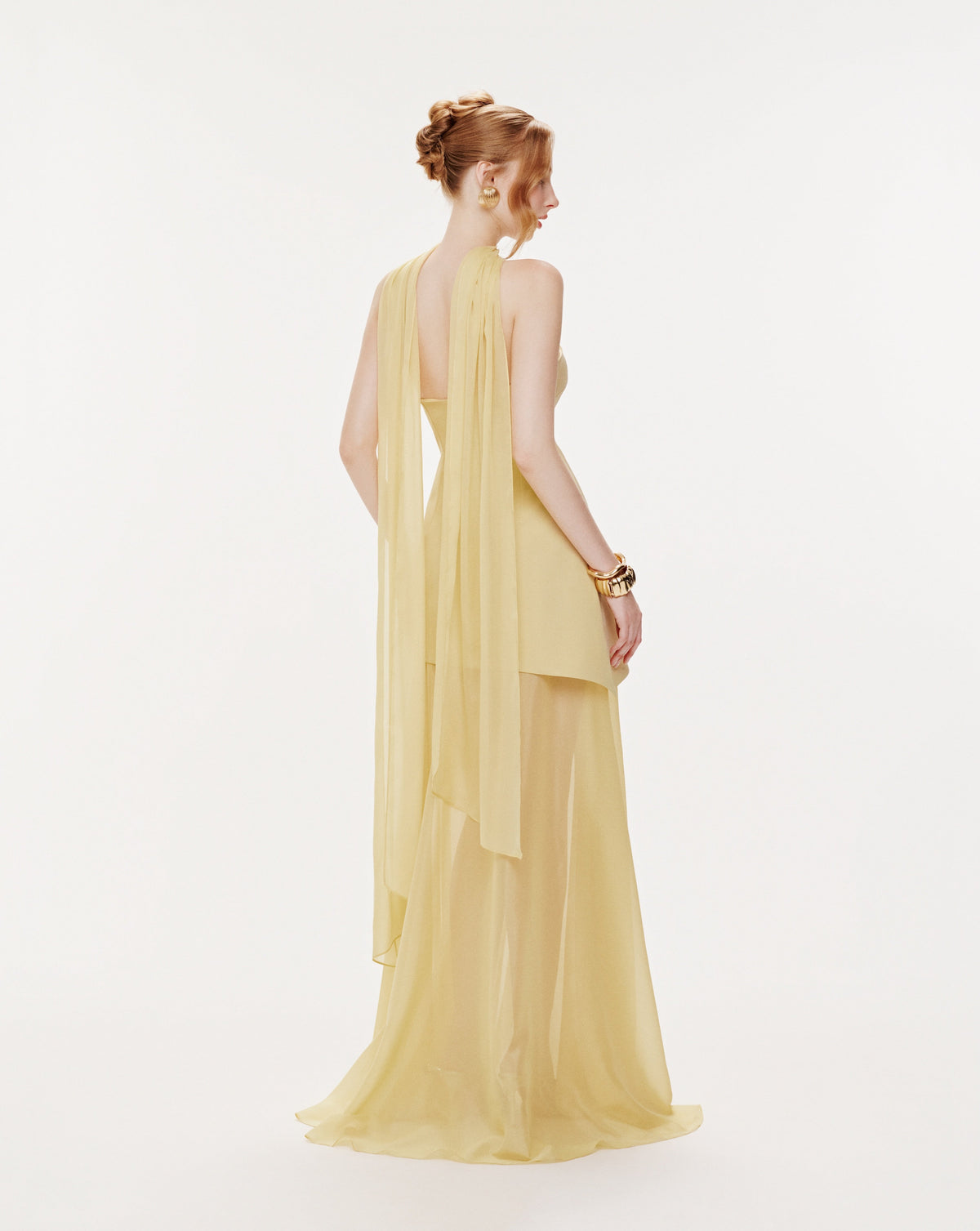 (PRE-ORDER) Yellow Strapless Organza Train Dress
