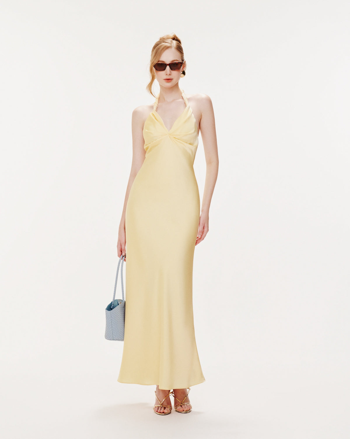 Twist-Neck Silk Midi Dress