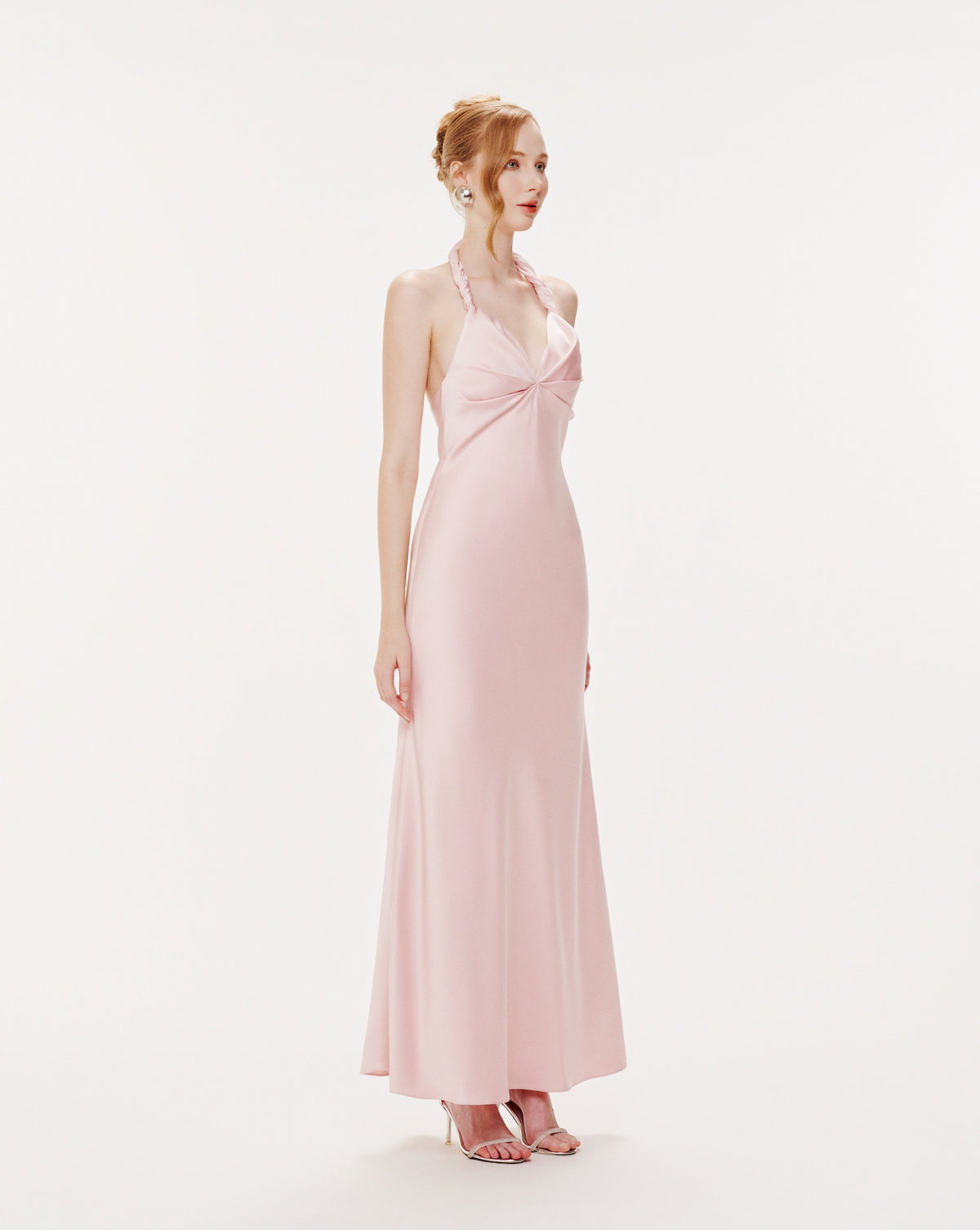 Twist-Neck Silk Midi Dress