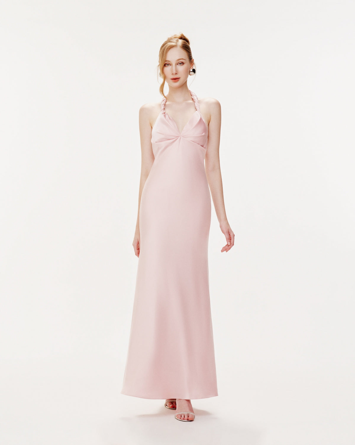 Twist-Neck Silk Midi Dress