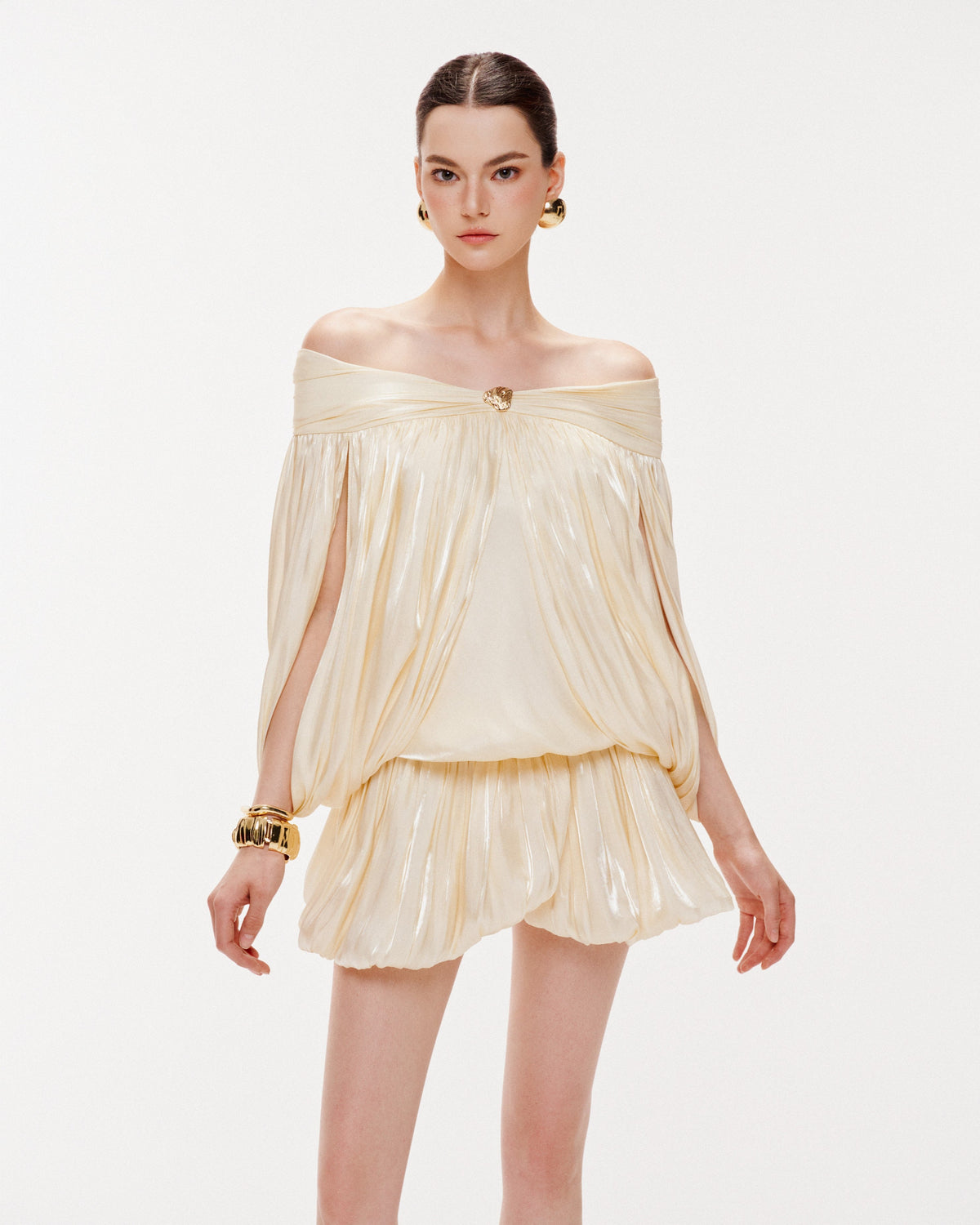 Ivory Shimmer Cape Dress