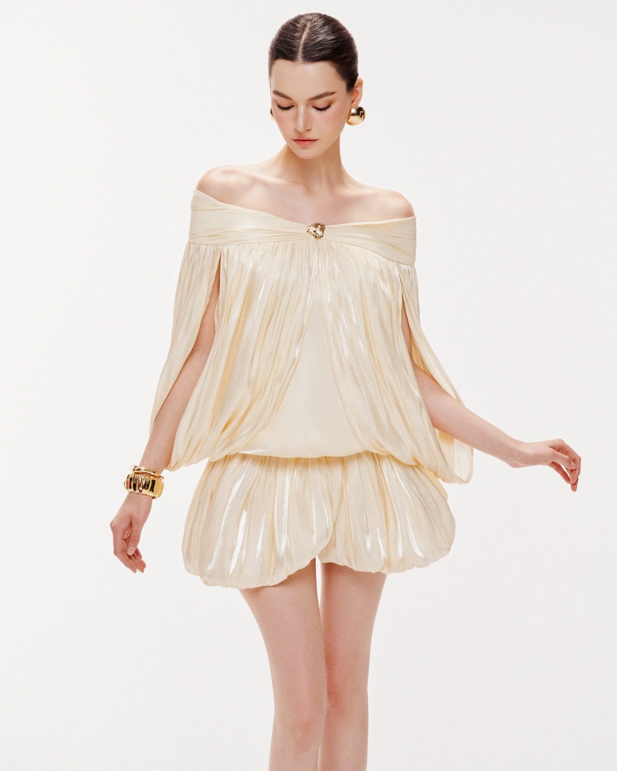Ivory Shimmer Cape Dress