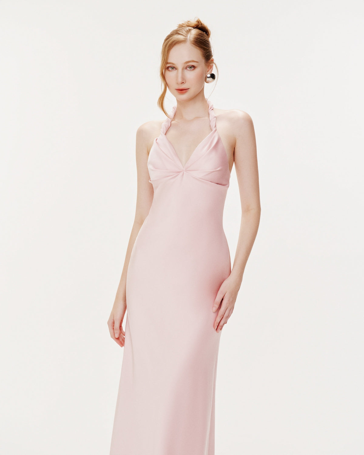 Twist-Neck Silk Midi Dress